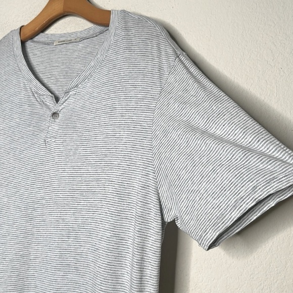 Marine Layer Short Sleeve Henley Supima Cotton Micro Modal Striped Shirt Gray M - Picture 8 of 13